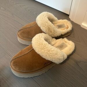 UGG Chestnut Suede Slippers with Sheepskin Lining